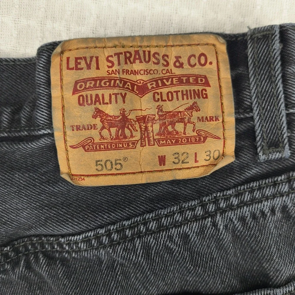 Levis 505 Regular Fit Mens Black Denim Jeans Straight Leg 32x30 100% Cotton‎